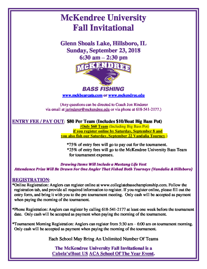 McKendree Fall Tourney Info '18 Hillsboro_Event Flyer - Collegiate Bass